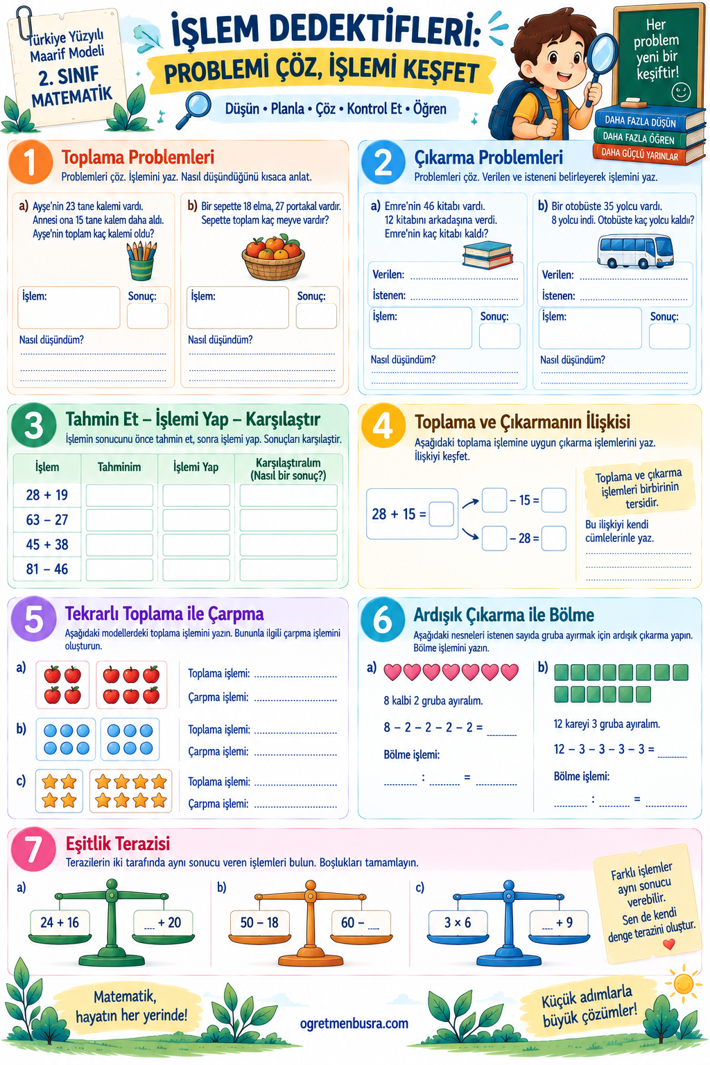2. Sınıf Matematik Toplama Çıkarma ve Çarpma Bölme Etkinlikleri