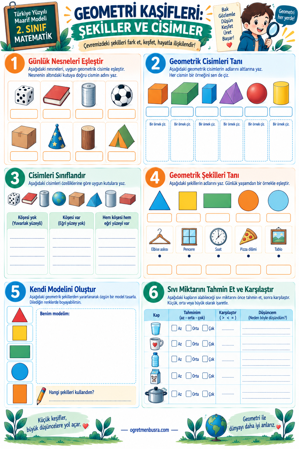 2. Sınıf Matematik Geometrik Şekiller ve Cisimler Etkinliği