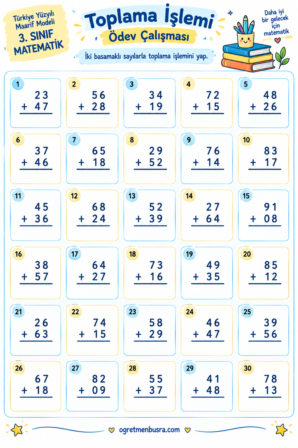 3. Sınıf Matematik İki Basamaklı Sayılarla Toplama İşlemi 