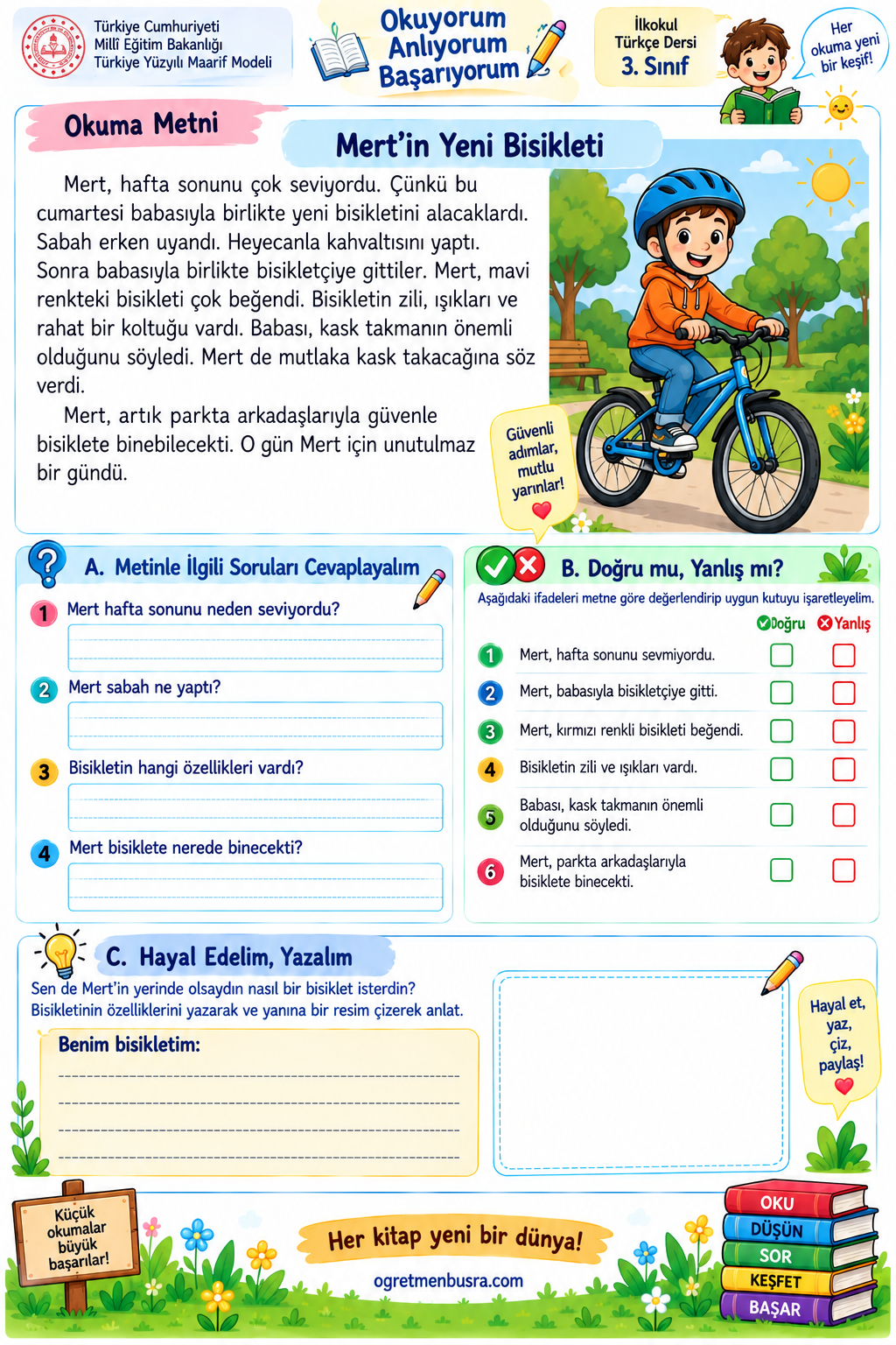 3. Sınıf Türkçe Okuma Destekleyici Etkinlik / Okuduğunu Anlama