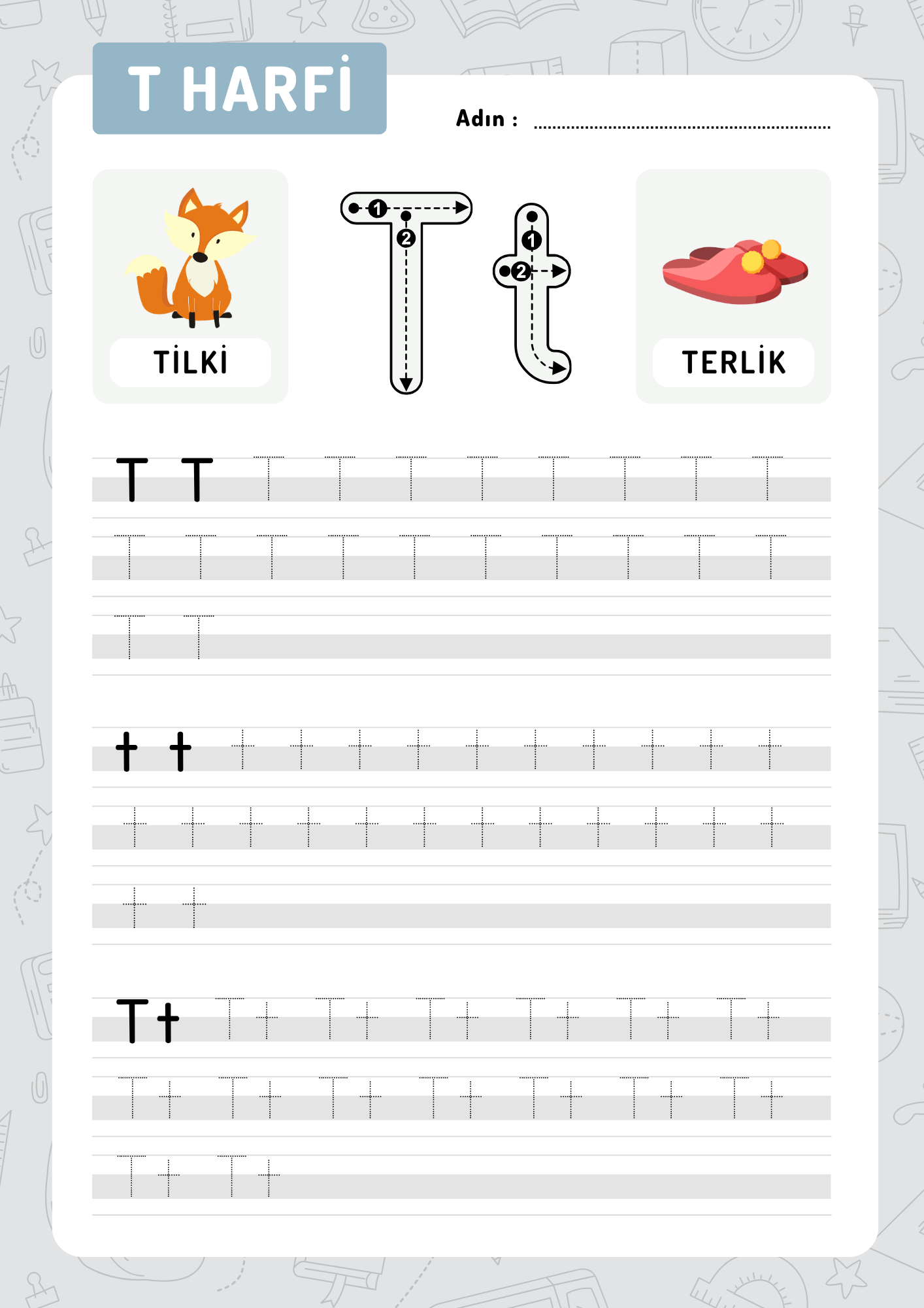 1. Sınıf İlk Okuma Yazma T Harfi Çalışma Sayfası | T Sesi Etkinliği PNG