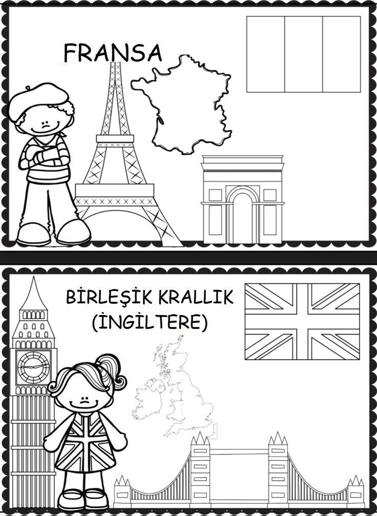 Fransa ve Birleşik Krallık (İngiltere) Ülkelerini Tanıyorum Boyama Etkinliği (JPEG)