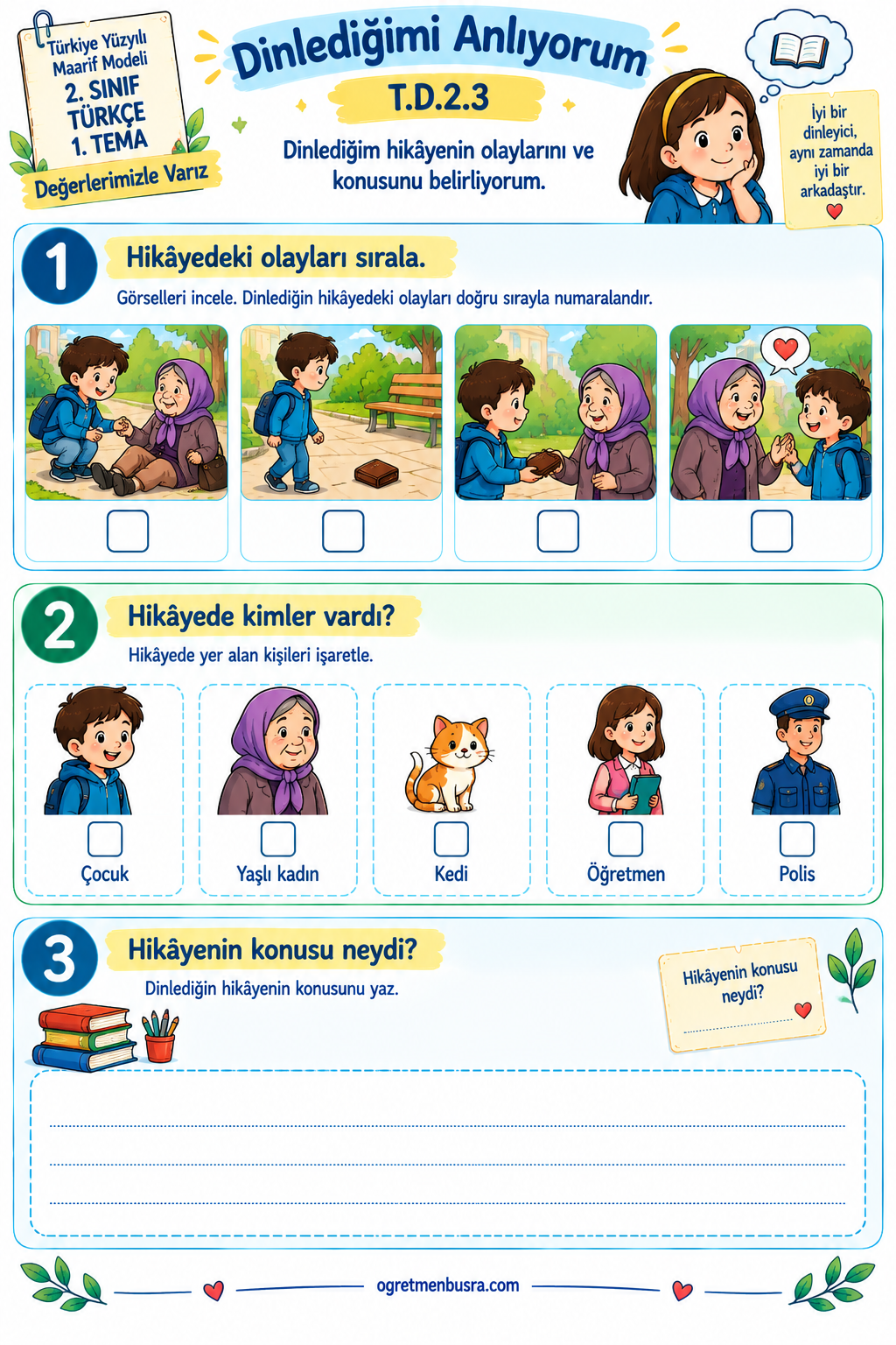 2. Sınıf Türkçe Dinlediğini Anlama Etkinliği | T.D.2.3
