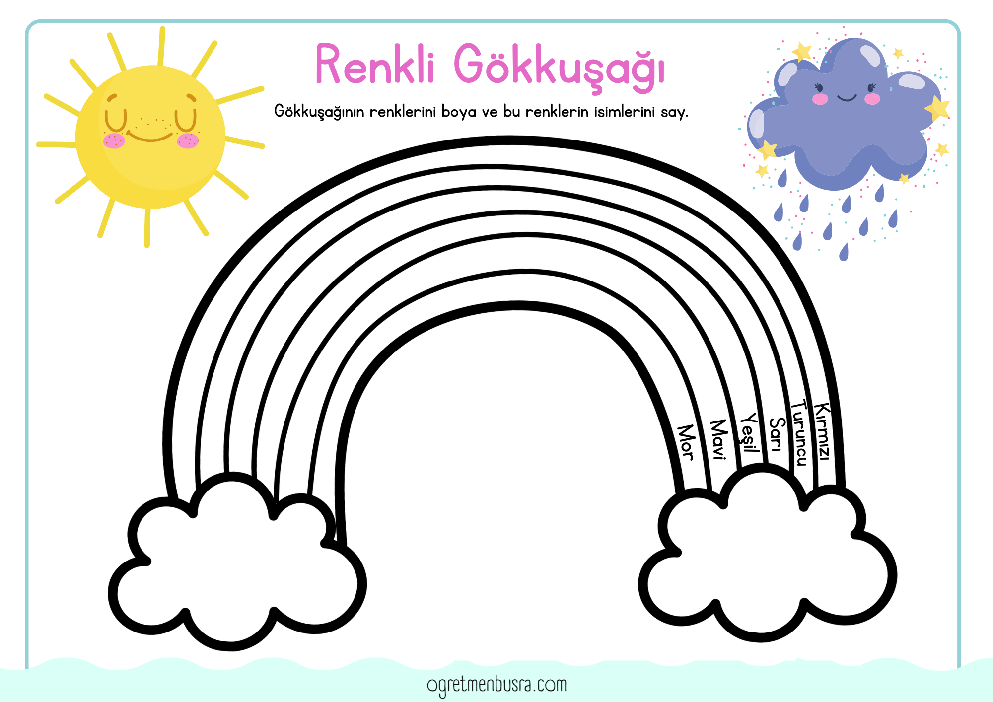 Okul Öncesi Gökkuşağı ve Renkler Boyama Sayfası | Eğlenceli Renk Etkinliği PNG