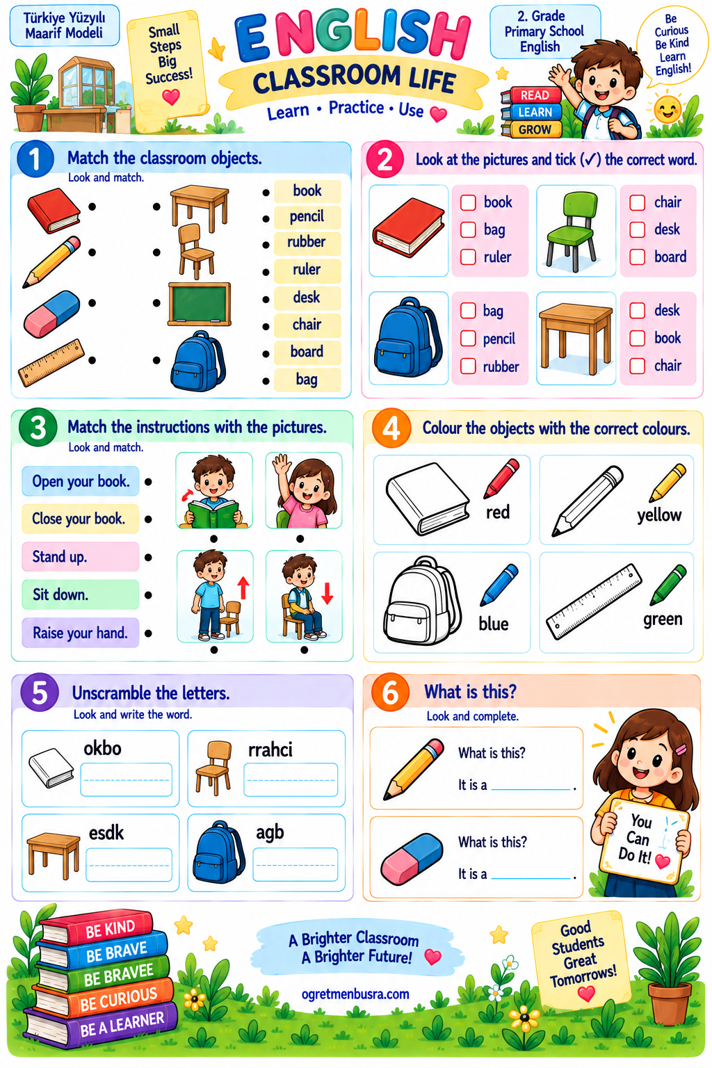 2. Sınıf İngilizce Classroom Life Çalışma Kağıdı | Sınıf Eşyaları Etkinliği