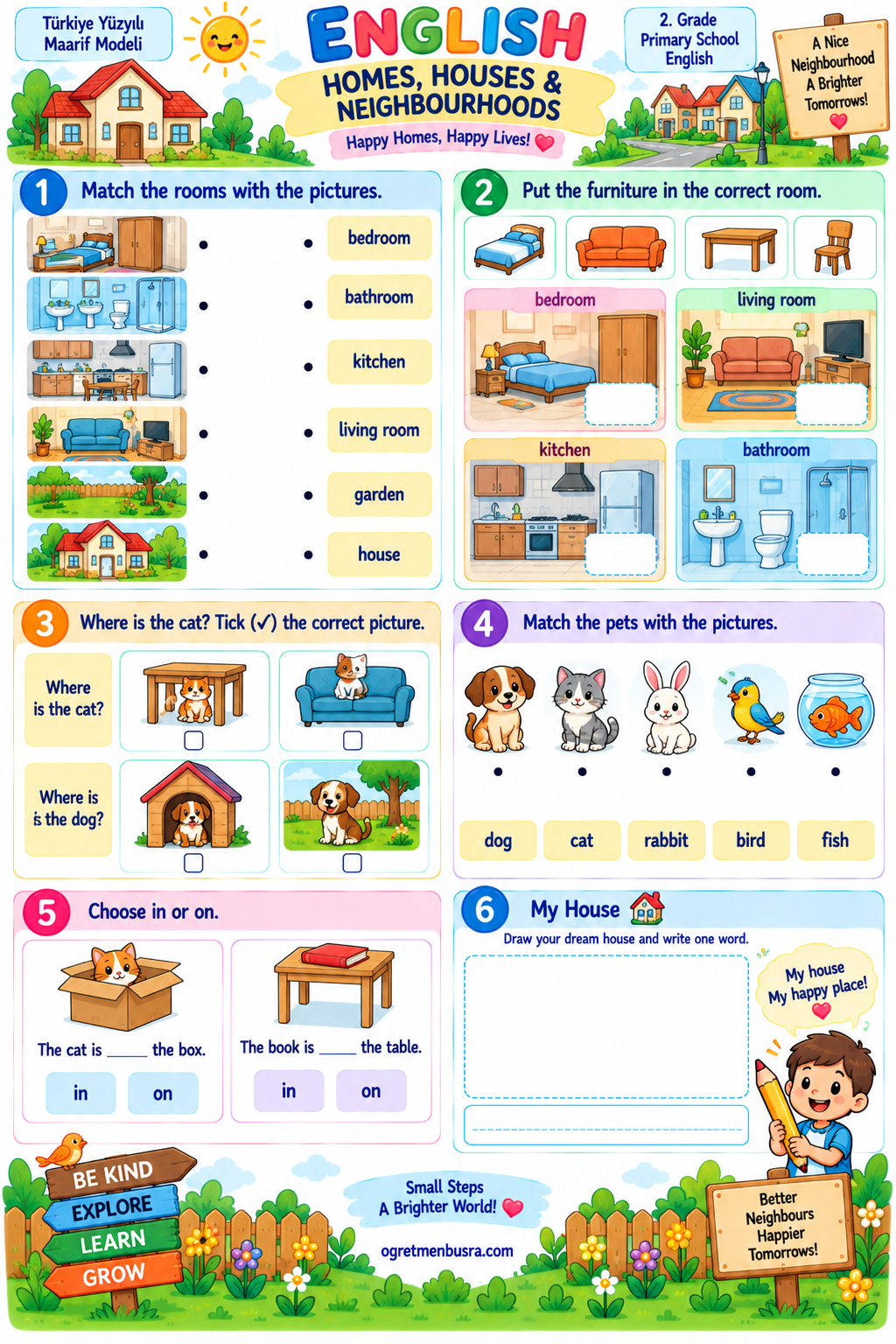 2. Sınıf İngilizce Homes Houses Neighbourhoods Çalışma Kağıdı