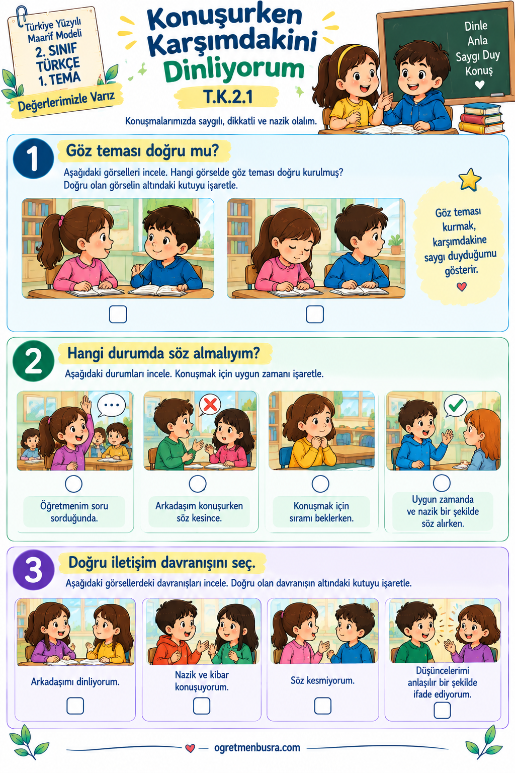 2. Sınıf Türkçe Konuşma ve İletişim Etkinliği | T.K.2.1