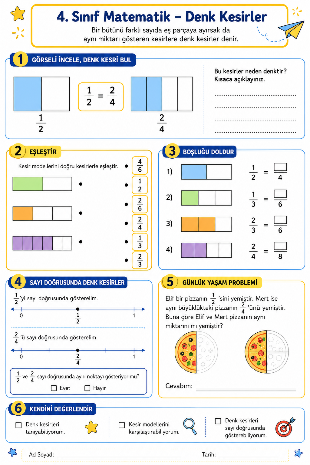 4. Sınıf Matematik Denk Kesirler Çalışma Kağıdı | Kesirler Etkinliği PDF