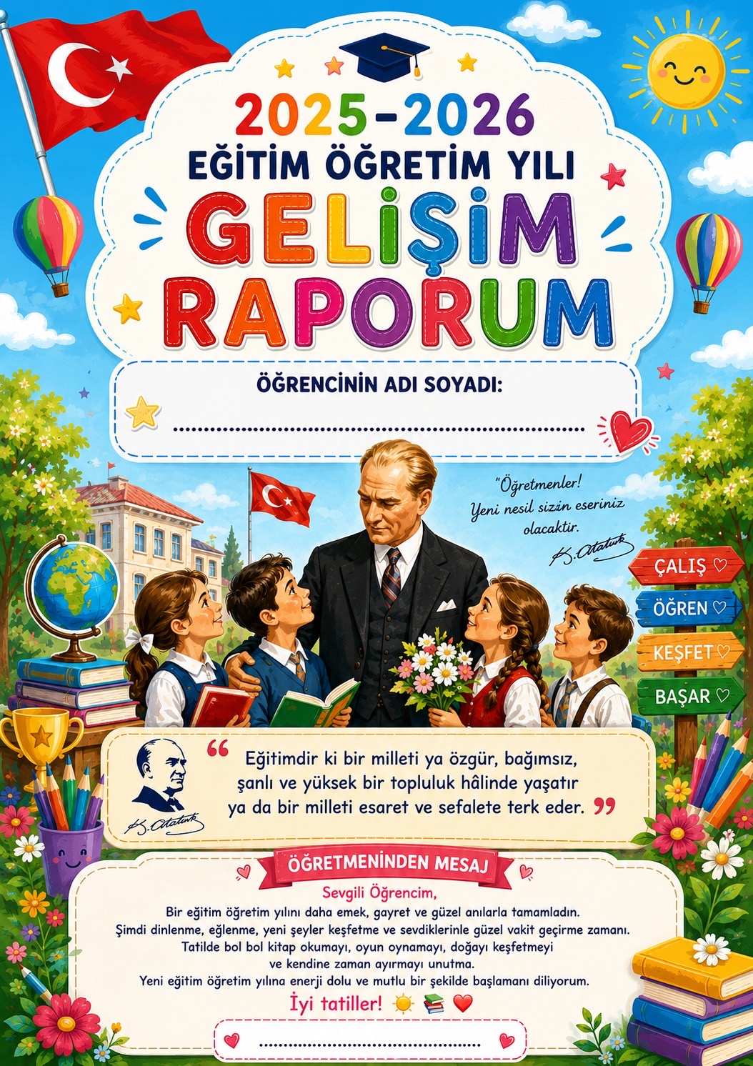Atatürk Temalı Gelişim Raporu Kapağı JPG | Okul Öncesi ve İlkokul